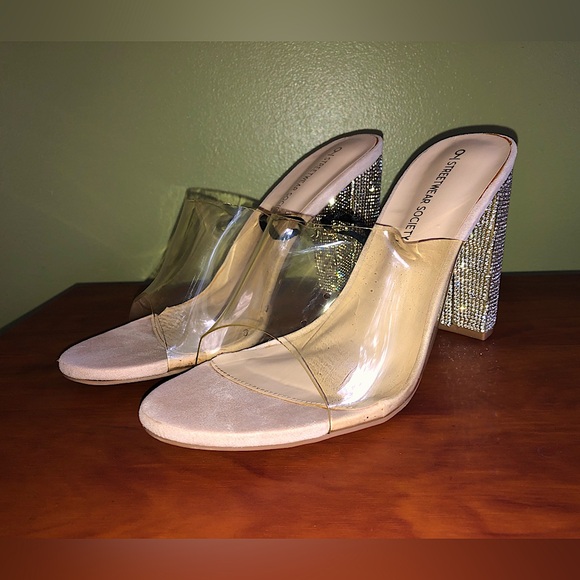Blush Pink Rhinestone Block Heels - Size 9 - Picture 6 of 9